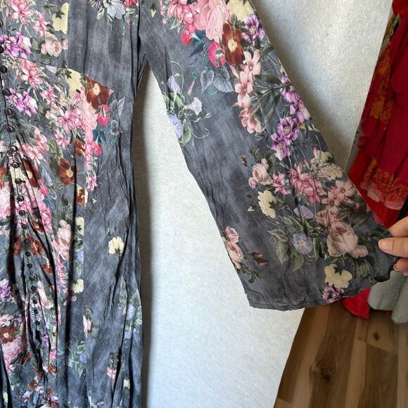 Feathers by Tolani Floral Gray Dress Handkerchief Sz Small Unlined Boho Whimsy - Picture 5 of 9